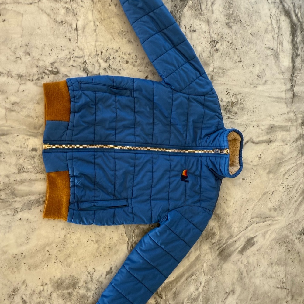 Blue Quilted Jacket with Brown Accents